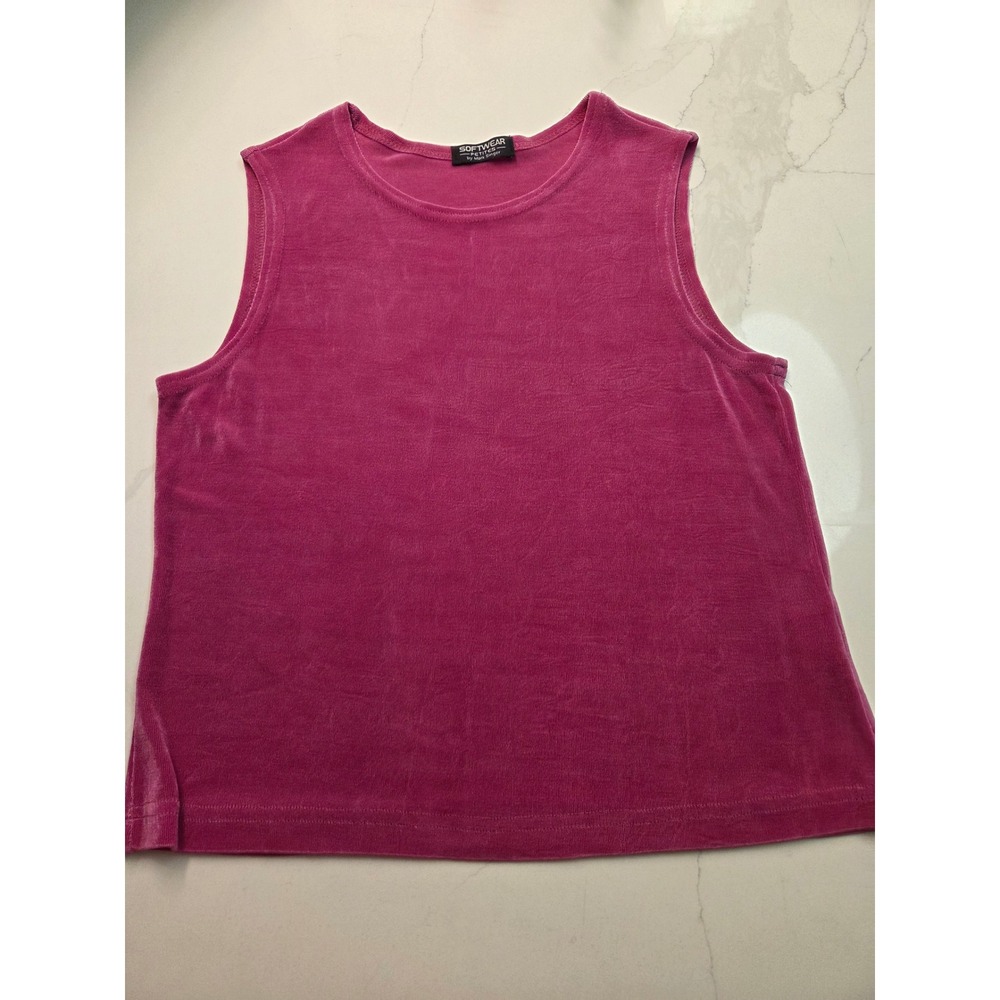 Softwear Petites by Mark Singer Magenta Pink Velour Sleeveless Top LRG TP8613